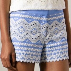Tory Burch blue & white embroidered shorts -size 6 NWT